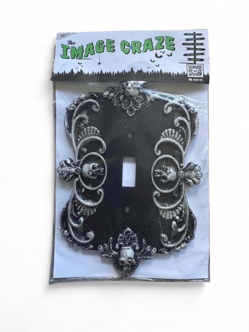 Dolls Kill Black and Silver Ornate Gothic Light Switch Plate